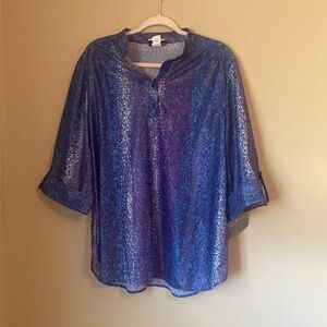 Women’s Plus Purple and Blue Shimmery Blouse 3/4 Sleeve NWT